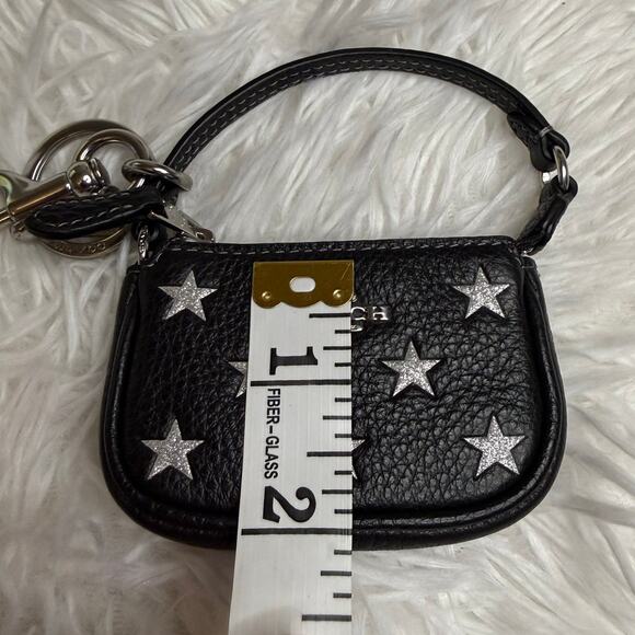 Coach Nolita Star Print Bag Charm – Black Pebble Leather Keychain - Picture 7 of 7